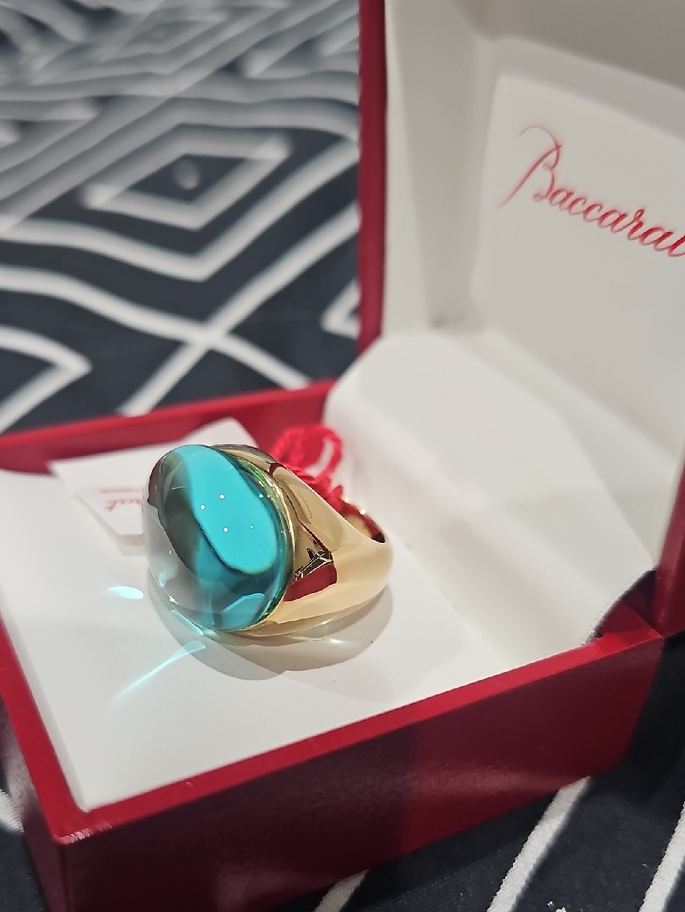 Baccarat Gold Ring with Teal-Blue Cabochon - Picture 5 of 8